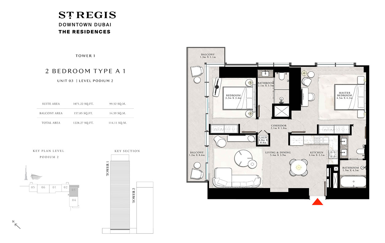 St. Regis The Residences Tower 1 2 BR TYPE A1, UNIT 03 , LEVEL PODIUM 2